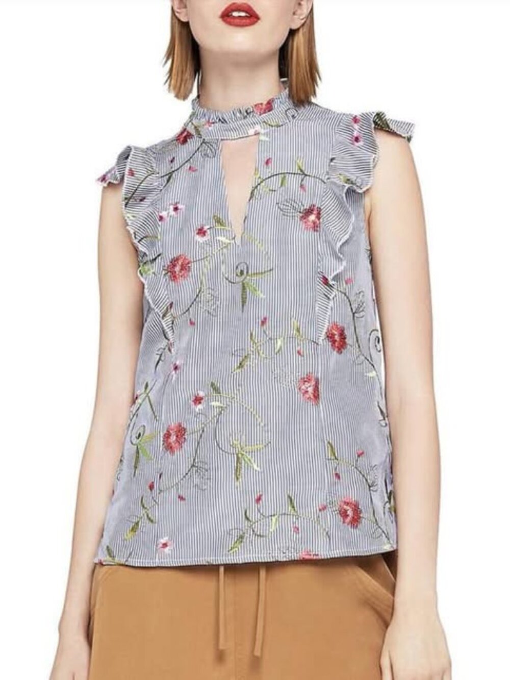 BCBG Generation cotton flutter sleeve embroidered top Size XS